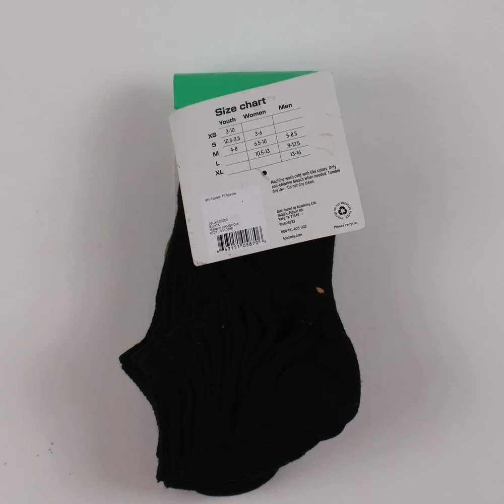 BCG No-Show Sock Black 10 Pair Pack Medium NWT